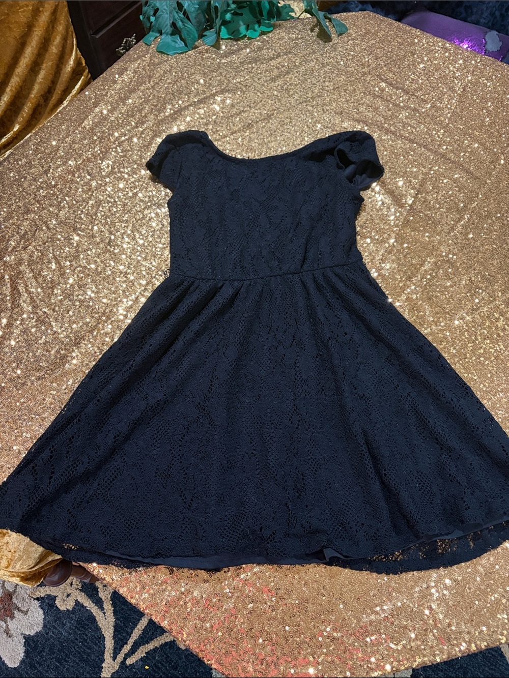 Mudd Black Lace Fit-and-Flare Dress with Cap Sleeves